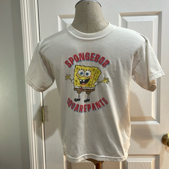 Vintage Y2K SpongeBob SquarePants T-shirtwhite short sleeve boys girls size L - Picture 2 of 9